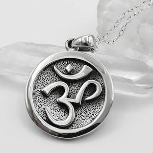 Om Pendant Sterling Silver - .925 Aum Symbol Necklace for Men or Women - Hindu Meditation Charm Medallion with Chain - Ohm Jewelry Gift