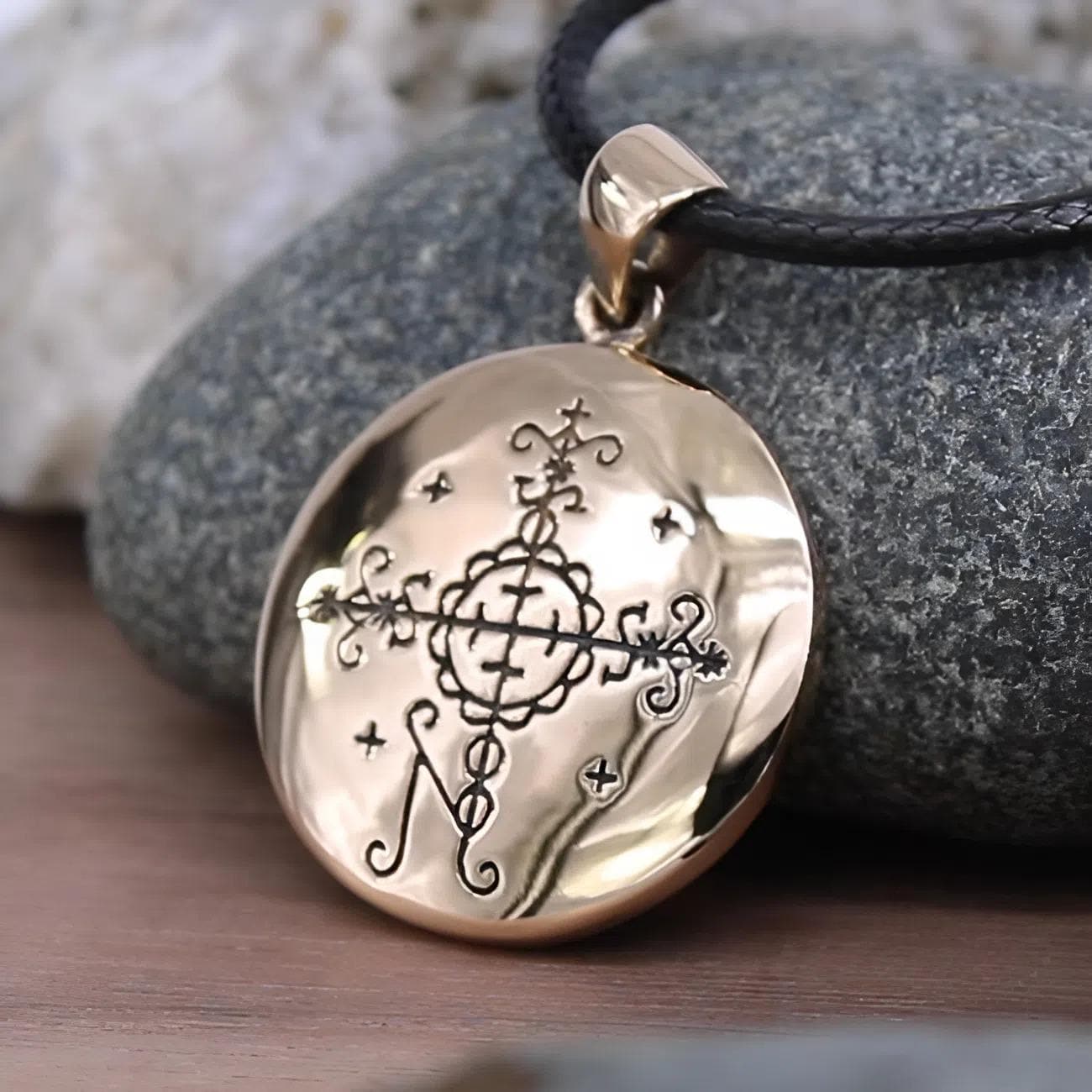 Papa Simbi Necklace - Bronze Voodoo Veve Symbol Pendant - Vodou 