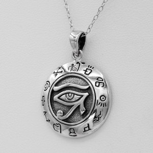 Eye of Horus Necklace Sterling Silver - Eye of Ra Pendant .925 Silver Charm, Ancient Egyptian Eye Necklace, Kemetic Hieroglyph Udjat Jewelry