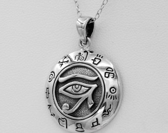 Eye of Horus Necklace Sterling Silver - Eye of Ra Pendant .925 Silver Charm, Ancient Egyptian Eye Necklace, Kemetic Hieroglyph Udjat Jewelry
