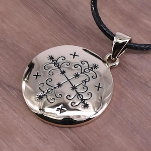 Papa Legba Necklace - Bronze Voodoo Veve Symbol Pendant - Vodou Loa Lwa Amulet Jewelry for Men or Women