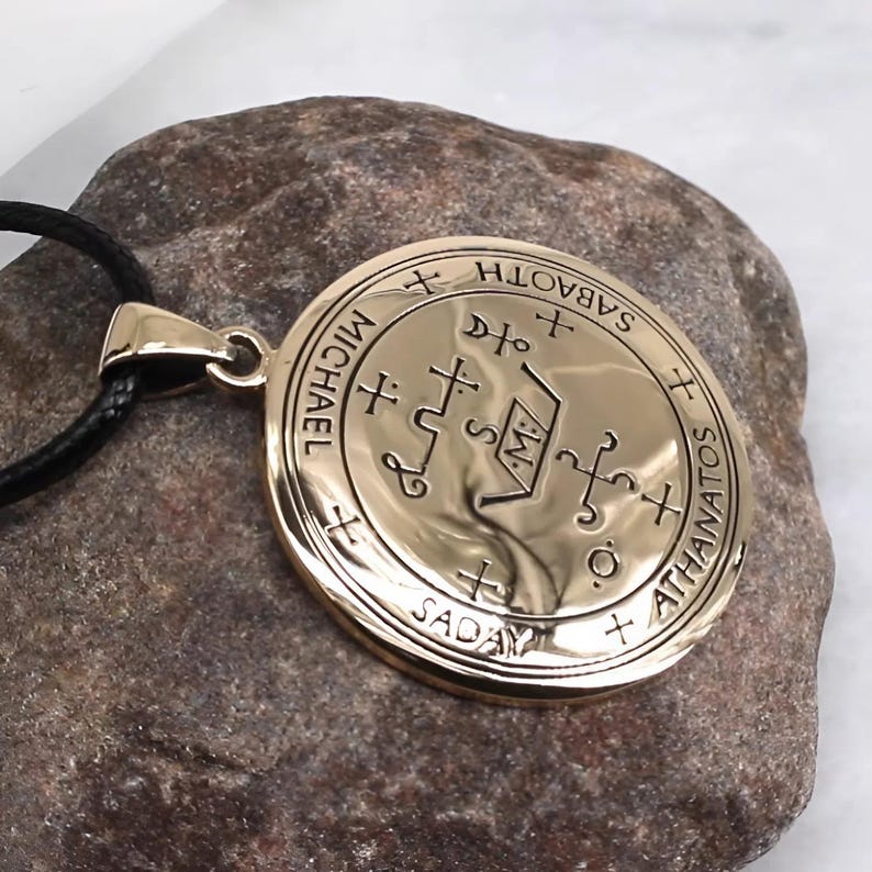 Michael Sigil Amulet Pendant Necklace - Solid Bronze