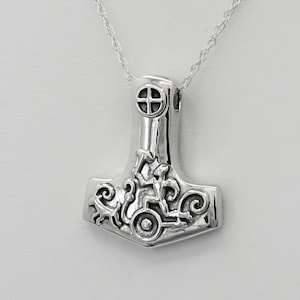 Thors Hammer Jewelry Mjolnir Pendant - 925 Sterling Silver Norse Petroglyph Necklace for Men or Women - Viking Jewelry
