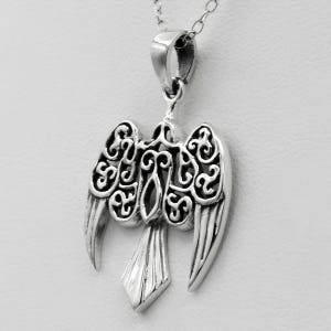 Small Morrigan Raven Necklace - .925 Sterling Silver Celtic Raven Crow Pendant Pagan Wiccan Witch Jewelry