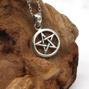 Pentacle Pentagram Necklace Small, Wiccan Pagan Witch Witchcraft Jewelry, Tiny Dainty Protection Pendant with Chain, Sterling Silver