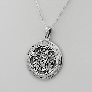 Celtic Moon Pentacle Pendant - .925 Sterling Silver Pentagram Necklace - Witch Pentagram Amulet Wiccan Jewelry for Men and Women
