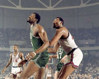 Basketball Legends Bill Russell & Wilt Chamberlain Glossy 8x10 or 11x14 Photo Boston Celtics and Philadelphia 76ers Print