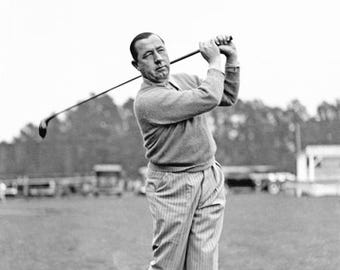 Walter Hagen Golf Swing Photo, 1940s Vintage Golfer Print