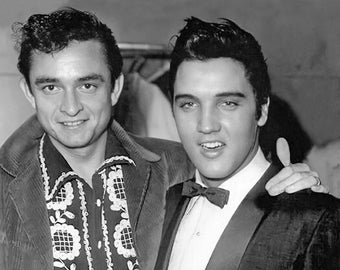 Famous Singers ELVIS PRESLEY and Johnny Cash Glossy 8x10 or 11x14 Photo Print Celebrity Poster
