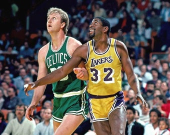 Basketball Legends MAGIC JOHNSON & Larry Bird Glossy 8x10 or 11x14 Photo Lakers and Celtics Print