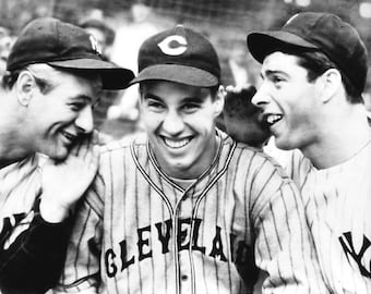 Baseball Legends Lou Gehrig, BOB FELLER and Joe Dimaggio 8x10 or 11x14 Glossy Photo Print Poster