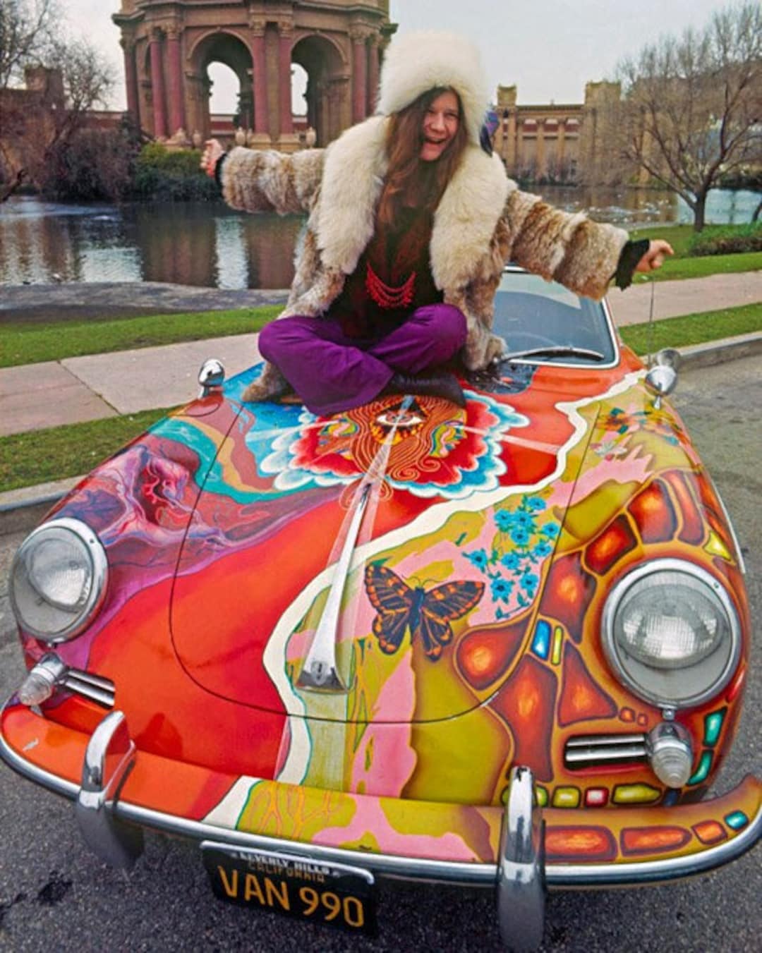 Famous Singer JANIS JOPLIN on Her Porsche Glossy 8x10 or 11x14