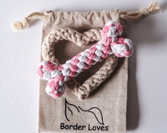 NEW PUPPY DOG Toys | Set of 2 Eco Rope Dog Toys | Sustainable Heart Shaped Rope Dog Toy and Bone Shaped Rope Toy | Ideal Gift for small dogs