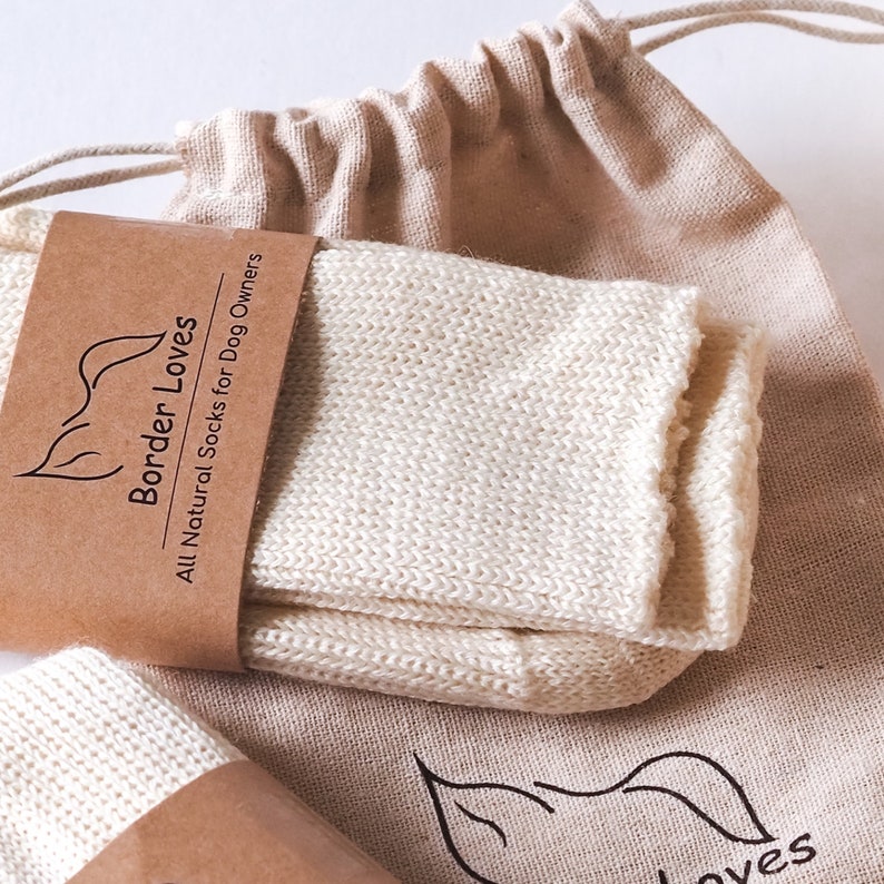 all natural wool cotton hemp socks for dog owners and cotton gift bag from Border Loves