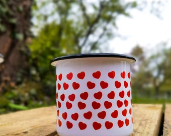Emaille , Becher, Herz, weiß, liebe,