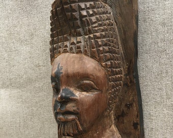 Heavy antique wood sculpture carving France ? Africa ? woodwork nice details