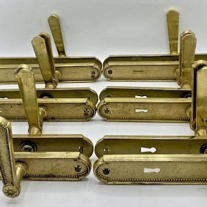 6 antique french door handles knobs sets Mid-1900s brass castle