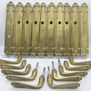 5 antique french door handles knobs sets Mid-1900's brass castle