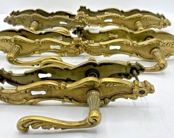 5 juegos de manijas y pomos de puerta franceses vintage de los años 70, de latón, estilo Luis XV