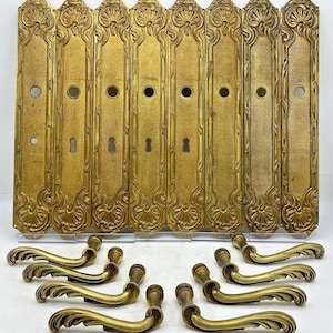 4 large antique french door handles knobs sets early 1900's bronze