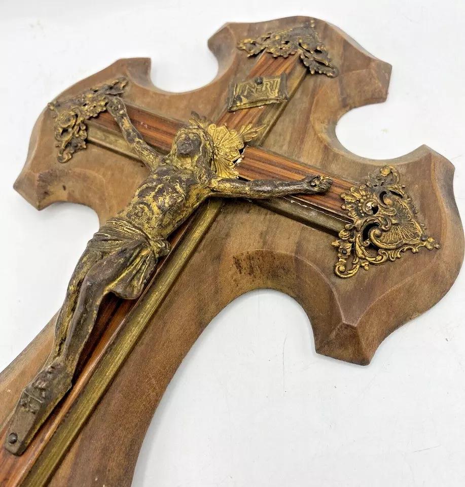 フランス 最高 アンティーク ナポレオン3世 木製 十字架 スタンド 3点