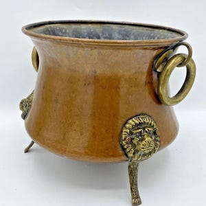 Antique french copper planter 19th century brass handles
