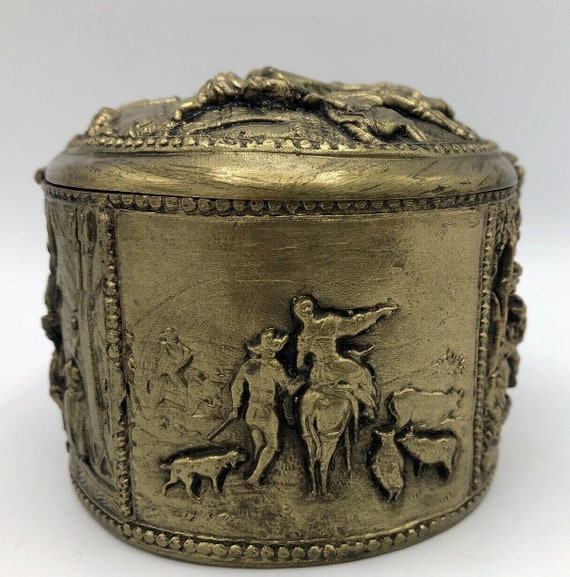 Antique french jewerly box Mid-1900's brass repou… - image 6