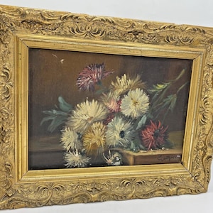 Antique french oil painting signed Gonthier 19th century gilded wood frame