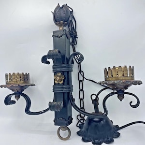 Antique french chandelier 19th century cast iron and bronze