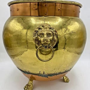Large antique french brass and copper planter early 1900's