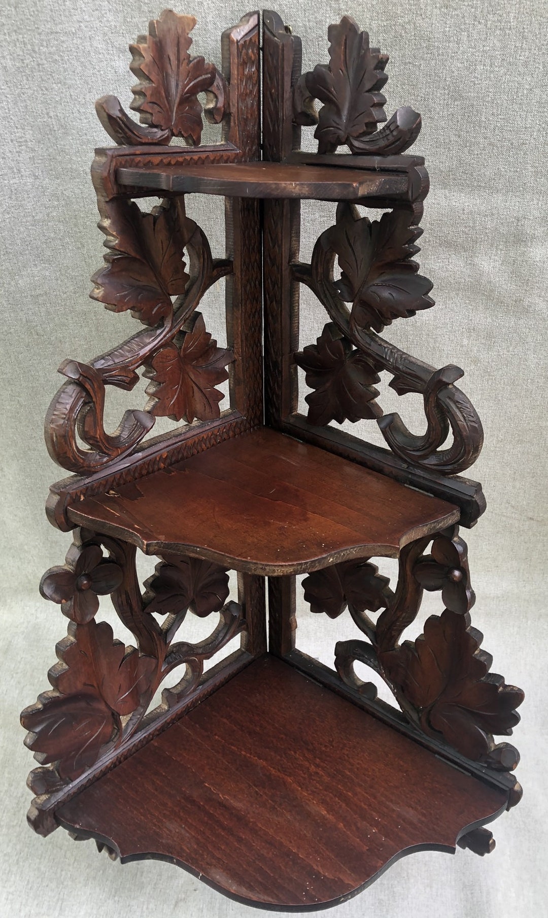 Large Antique German Black Forest Foldable Shelf Early 1900's Woodwork ...
