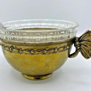 Small antique french Art Nouveau cup early 1900's brass glass