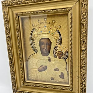 Antique religious icon framed Mid-1900&#39;s gilded wood frame