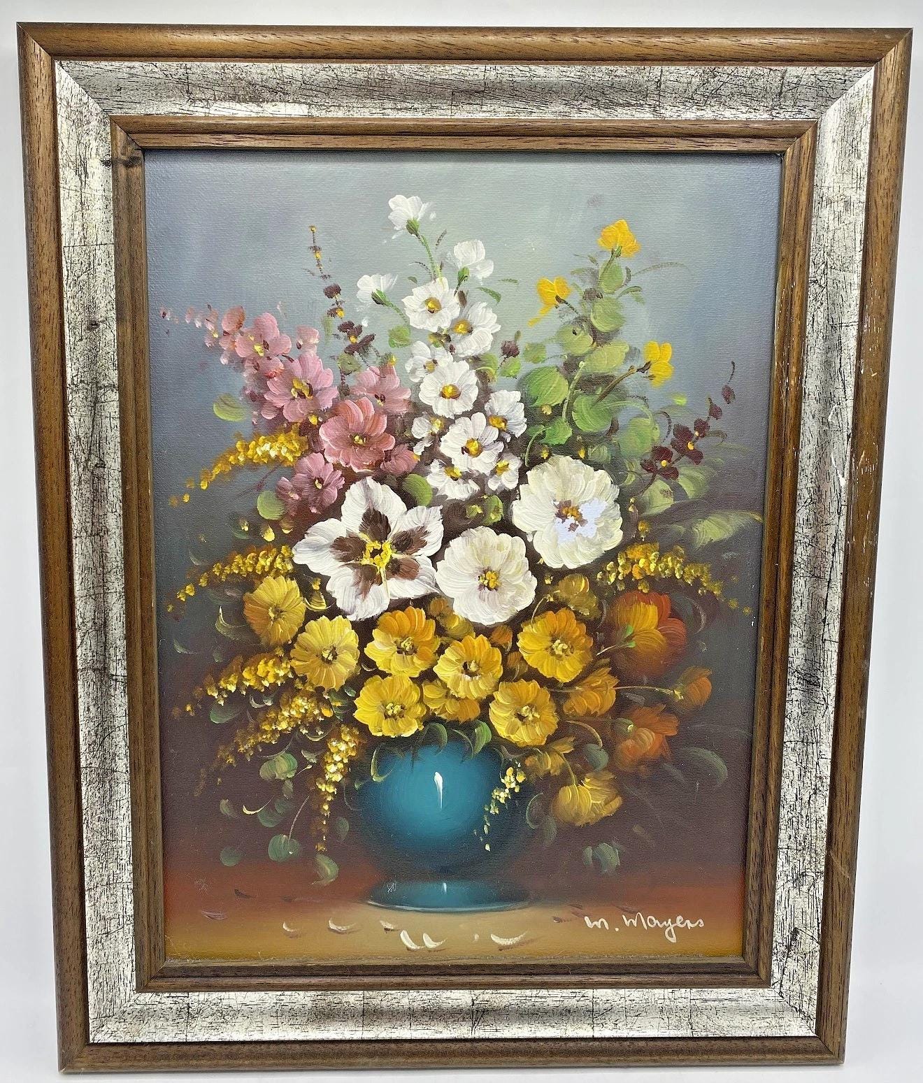 ヴィンテージのフランス製額入り油絵（M.Mayens 署名入り、1970～80