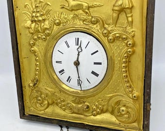 Antique german black forest clock 19th century wood brass