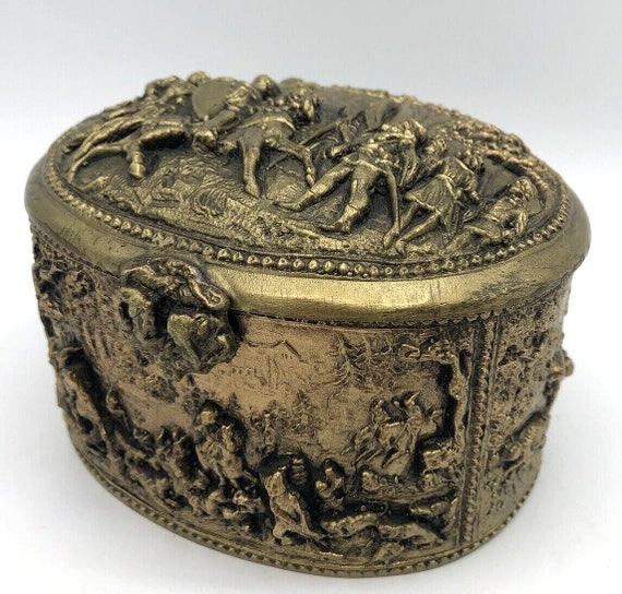 Antique french jewerly box Mid-1900's brass repou… - image 1