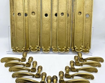 Set di 6 grandi maniglie/pomelli per porte francesi antiche, inizio 1900, in bronzo, stile castello