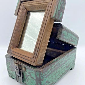 Antique french barber travel box early 1900&#39;s woodwork mirror