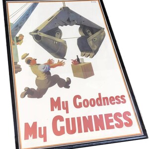 Gran cartel publicitario vintage de Guinness de 1980 enmarcado y firmado por Gilroy