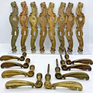4 antique french door handles knobs sets Mid-1900's brass Louis XV