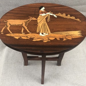 Vintage indian pedestal table Mid-1900's wood marquetry plant table