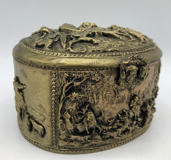 Antique french jewerly box Mid-1900's brass repou… - image 2