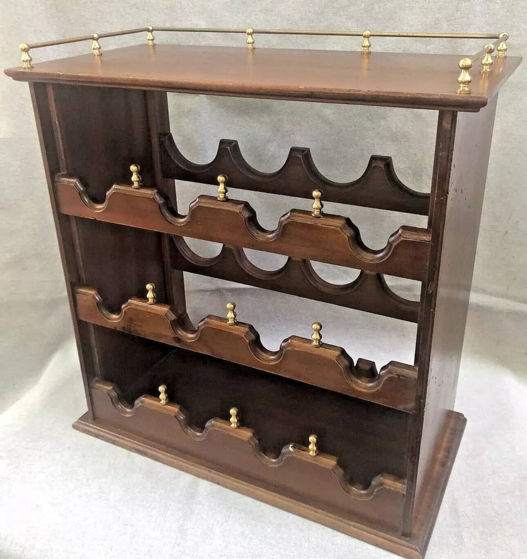 Large Vintage French Wine Rack Furniture 1970-80's Wood Brass - Etsy