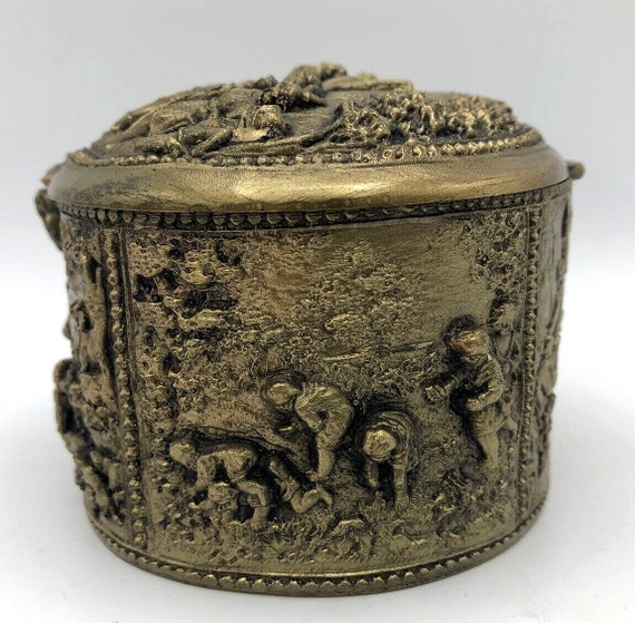 Antique french jewerly box Mid-1900's brass repou… - image 7