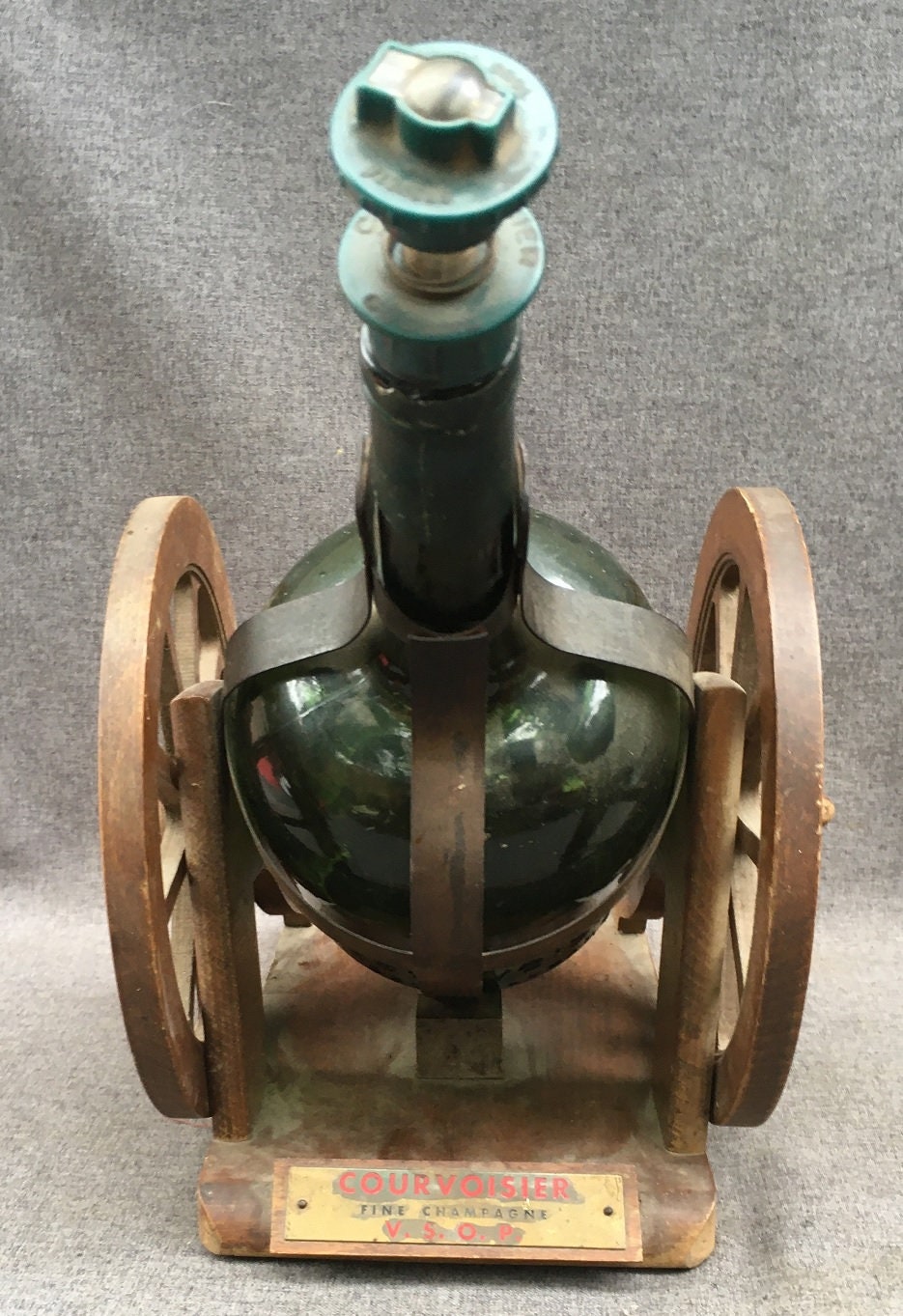Large antique wine or champagne bottle holder wood canon advertising  Courvoisier