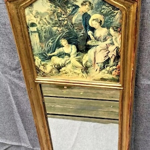 Large vintage french trumeau mirror 1960-70&#39;s Louis XV gilded wood