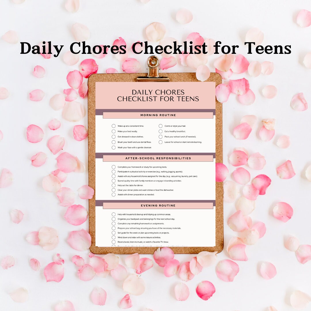 Teen Chores Checklist Instant Download, Teenager Organization, Teens ...