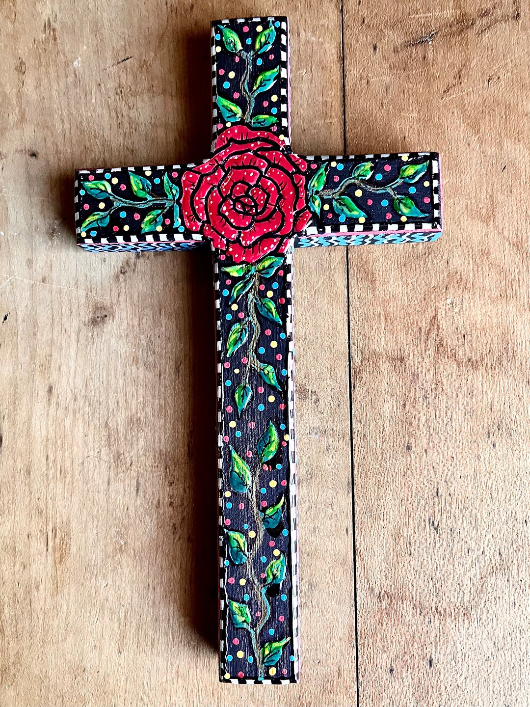 Red Roses Cross Hand Painted Red Rose Cross: Christian Folk Art Gift - Etsy