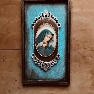 Blessed Mother Art: Mixed Media Religious Gift, Catholic Decor
