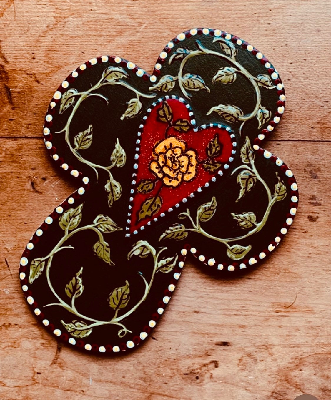 Rose Cross, Heart Cross, Hand Painted Cross, Folk Art Cross, Christian Gift, Wall Decor, Under